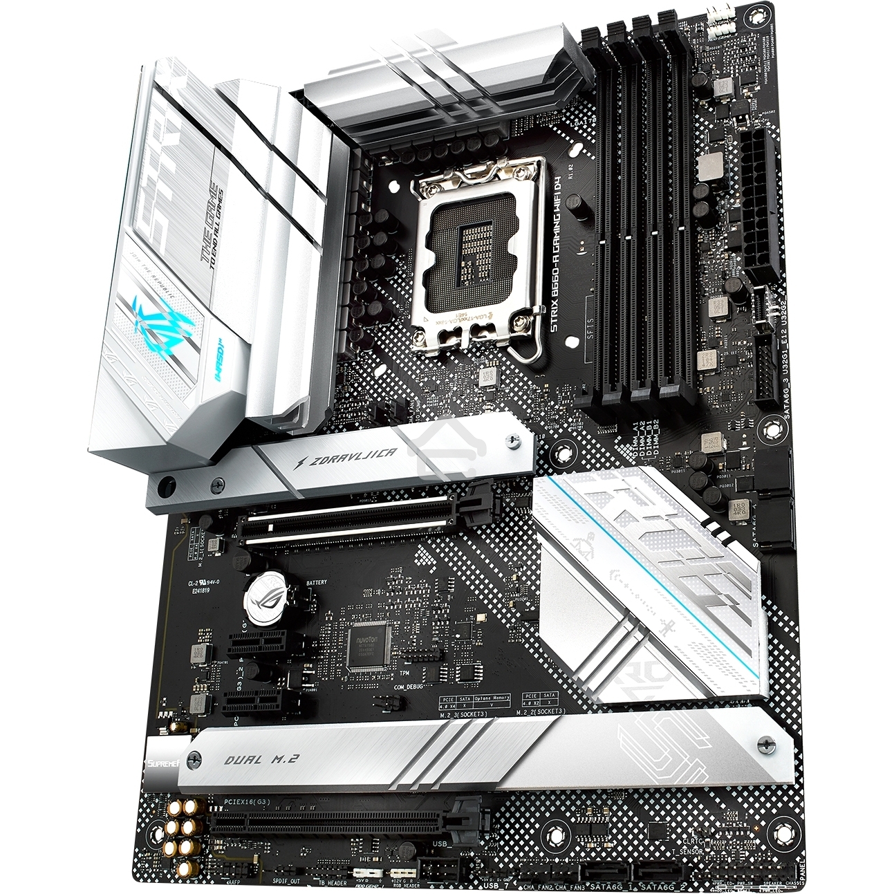 Материнская плата ASUS ROG STRIX B660-A GAMING WIFI D4, LGA 1700, Intel B660, 4xDDR4, 4xSATA, 3xM.2, 1xPCIe 5.0 x16, 1xPCIe 3.0 x4, 2xPCIe x1, 1xHDMI, 1xDP, 1x 2.5Gb LAN, 4xUSB 2.0, 2xUSB 3.2 Gen 1, 1xUSB-A 3.2 Gen 2, 1xUSB-C 3.2 Gen 1, 1xUSB-C 3.2 Gen 2x