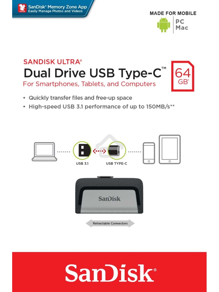 Флеш диск Sandisk 64Gb Ultra Dual SDDDC2-064G-G46 USB3.0 серый/узор