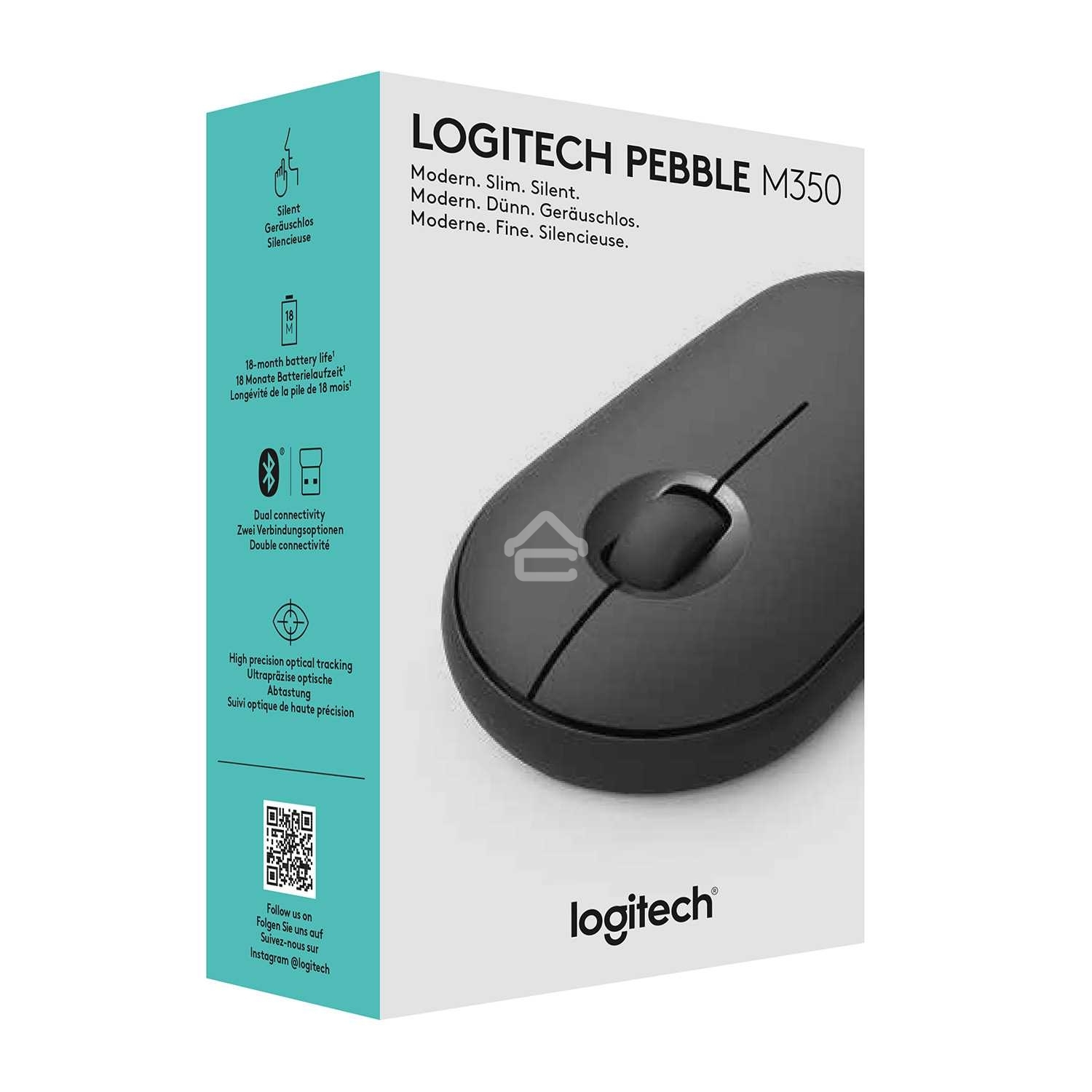 Мышь беспроводная Logitech Pebble M350 графитовый, 1000 dpi, радиоканал, Bluetooth, USB, кнопки - 3