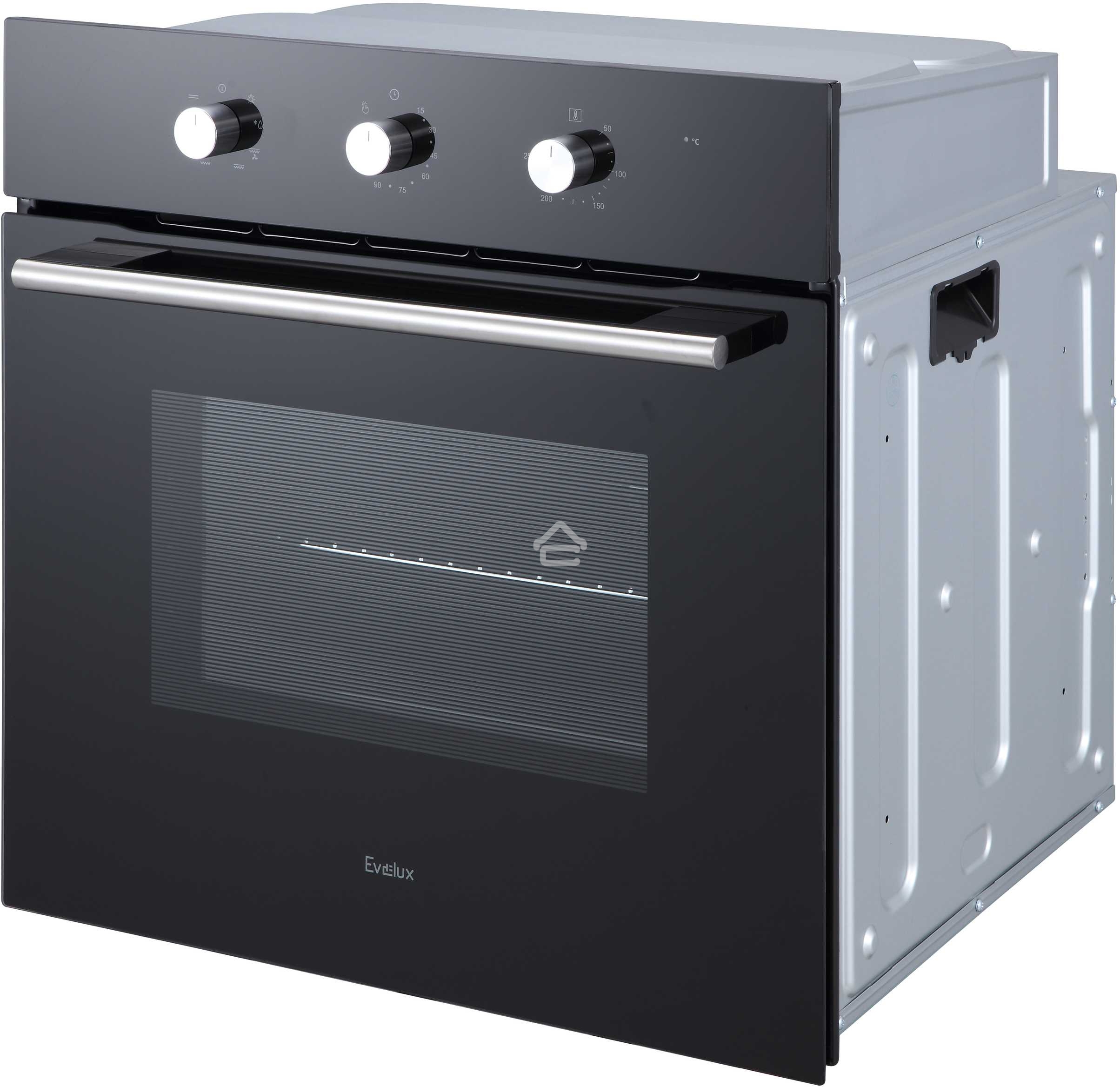 Духовой шкаф встраиваемый полноразмерный Evelux EO 620 B, 60 см, 8 режимов, 65л, черное стекло