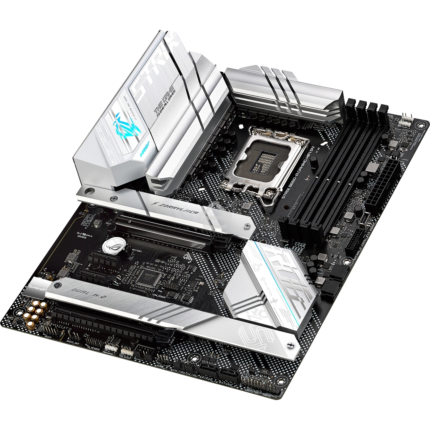 Материнская плата ASUS ROG STRIX B660-A GAMING WIFI D4, LGA 1700, Intel B660, 4xDDR4, 4xSATA, 3xM.2, 1xPCIe 5.0 x16, 1xPCIe 3.0 x4, 2xPCIe x1, 1xHDMI, 1xDP, 1x 2.5Gb LAN, 4xUSB 2.0, 2xUSB 3.2 Gen 1, 1xUSB-A 3.2 Gen 2, 1xUSB-C 3.2 Gen 1, 1xUSB-C 3.2 Gen 2x