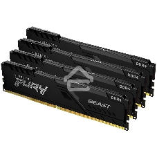 Оперативная память Kingston Fury Beast, DDR4, 64GB (4x16GB), 3200MHz, CL16, DIMM, радиатор, черный