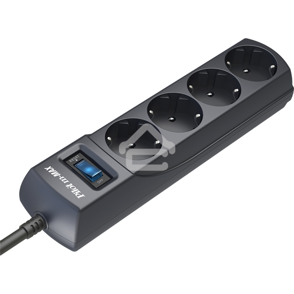 Сетевой фильтр ZIS Pilot m Max 4 розетки (евро с заземлением), 15А/3.3 кВа, автомат, 7 м, черный Surge protector Pilot m Max 4 euro outlets, 15А/3.3кВа, 7m, black