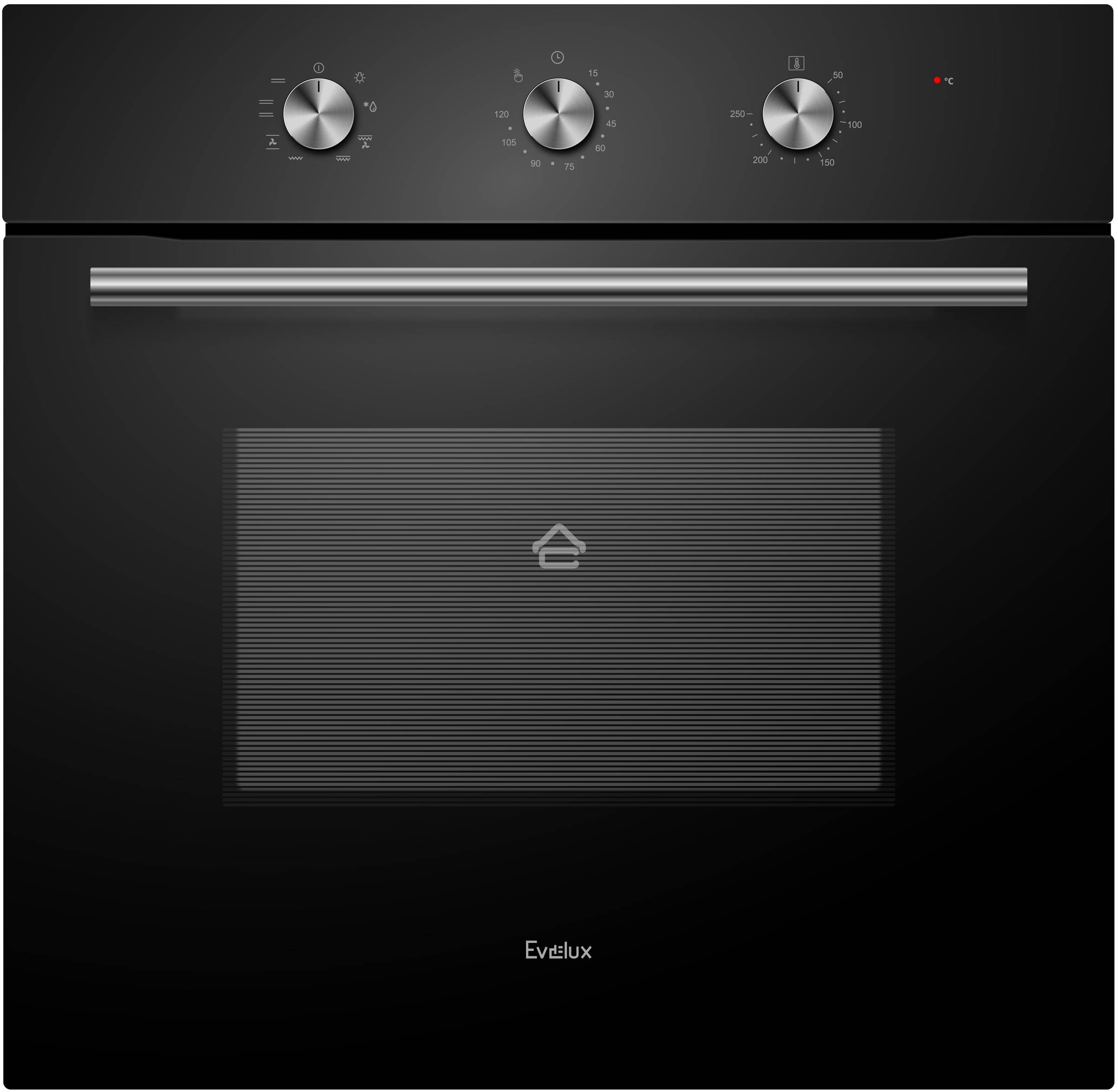 Духовой шкаф встраиваемый полноразмерный Evelux EO 620 B, 60 см, 8 режимов, 65л, черное стекло