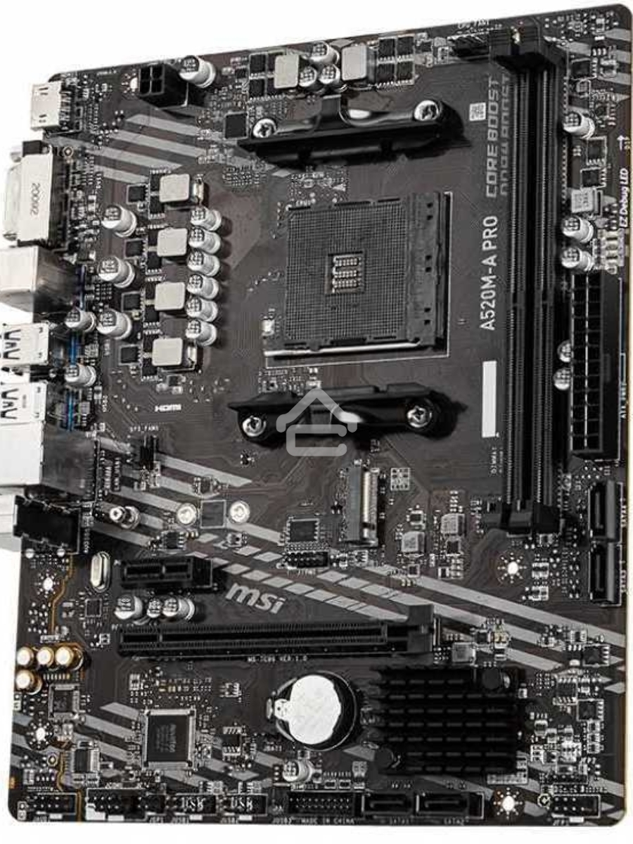 Материнская плата MSI A520M-A PRO, AM4, AMD A520, 2xDDR4, 4xSATA, 1xM.2, 1xPCIe 3.0 x16, 1xDVI-D, 1xHDMI, 1x 1Gb LAN, 2xUSB 2.0, 4xUSB 3.2 Gen 1, 3x3.5 мм, 7.1, mATX