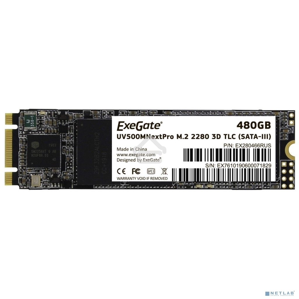 Накопитель SSD ExeGate NextPro UV500TS480, 480Gb, M.2 2280, SATA III, R/W 568/499