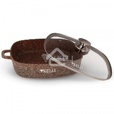 Сковорода-сотейник KELLI KL-4059-28 28см. 4,5л ОБЪЕМ 4,5л из высокопрочного алюминия с гранитным покрытием, с индукционным дном. Силиконовые накладки для ручек съемные. Стеклянная крышка с паровыпуском. Пригодна для всех видов плит, в том числе индукционн