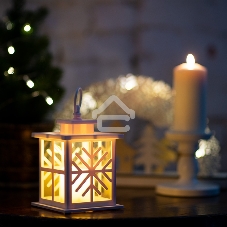 Декоративный фонарь Neon-night со свечкой, белый корпус со снежинкой, размер 12х12х18 см, цвет теплый белый