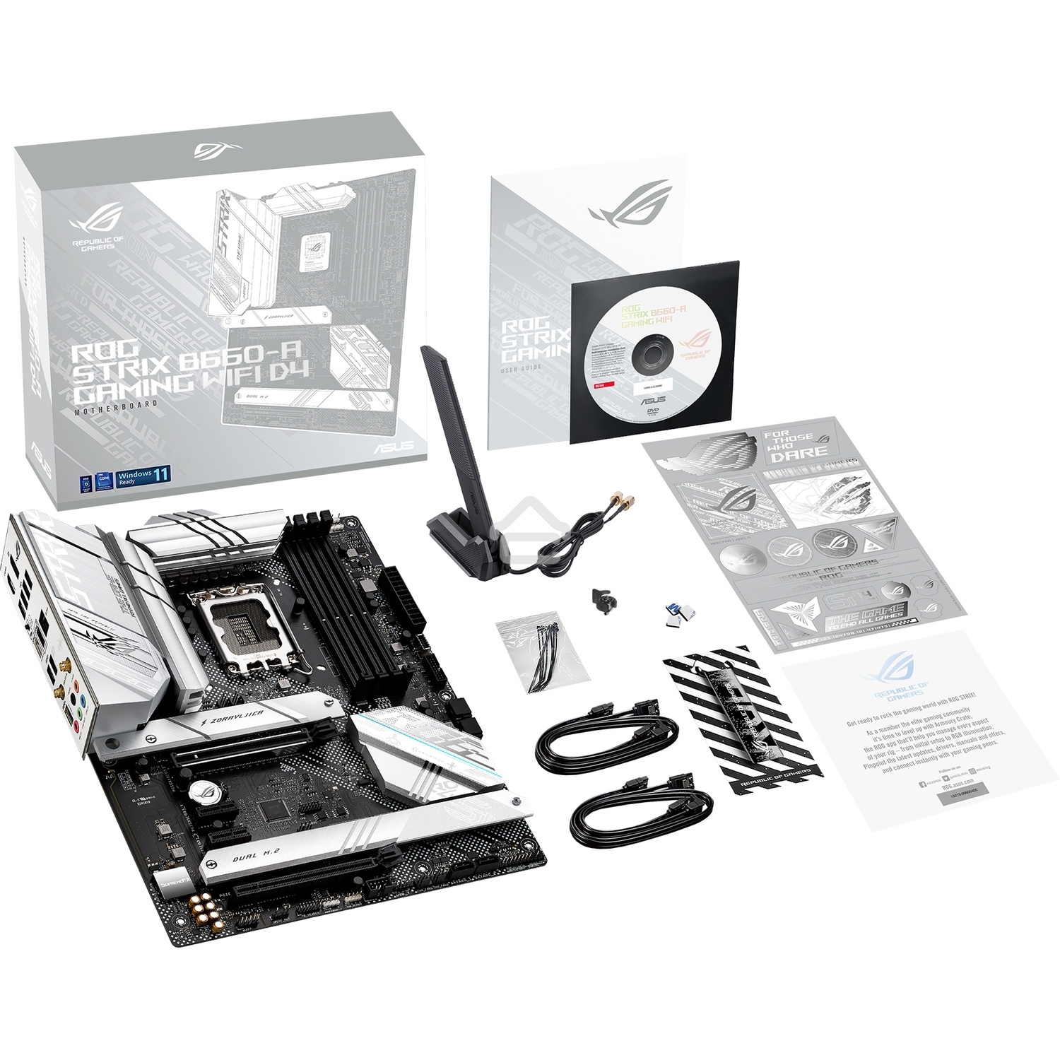 Материнская плата ASUS ROG STRIX B660-A GAMING WIFI D4, LGA 1700, Intel B660, 4xDDR4, 4xSATA, 3xM.2, 1xPCIe 5.0 x16, 1xPCIe 3.0 x4, 2xPCIe x1, 1xHDMI, 1xDP, 1x 2.5Gb LAN, 4xUSB 2.0, 2xUSB 3.2 Gen 1, 1xUSB-A 3.2 Gen 2, 1xUSB-C 3.2 Gen 1, 1xUSB-C 3.2 Gen 2x