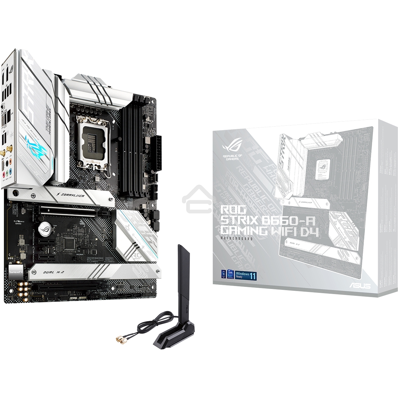 Материнская плата ASUS ROG STRIX B660-A GAMING WIFI D4, LGA 1700, Intel B660, 4xDDR4, 4xSATA, 3xM.2, 1xPCIe 5.0 x16, 1xPCIe 3.0 x4, 2xPCIe x1, 1xHDMI, 1xDP, 1x 2.5Gb LAN, 4xUSB 2.0, 2xUSB 3.2 Gen 1, 1xUSB-A 3.2 Gen 2, 1xUSB-C 3.2 Gen 1, 1xUSB-C 3.2 Gen 2x