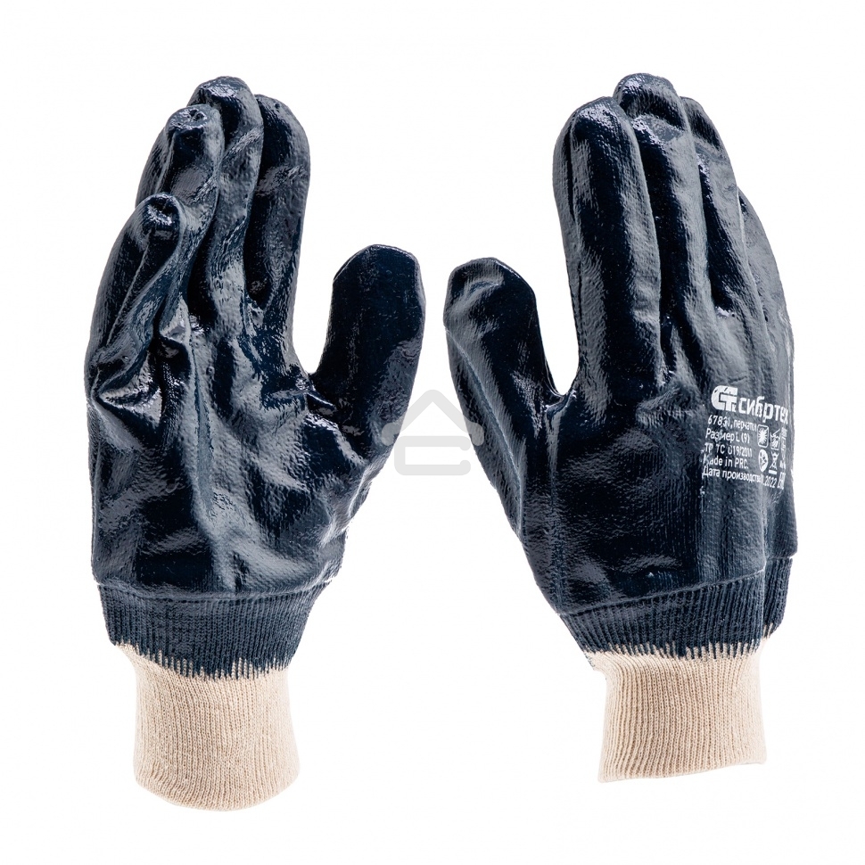 Перчатки трикотажные Сибртех с обливом из бутадиен-нитрильного каучука, манжет, L
