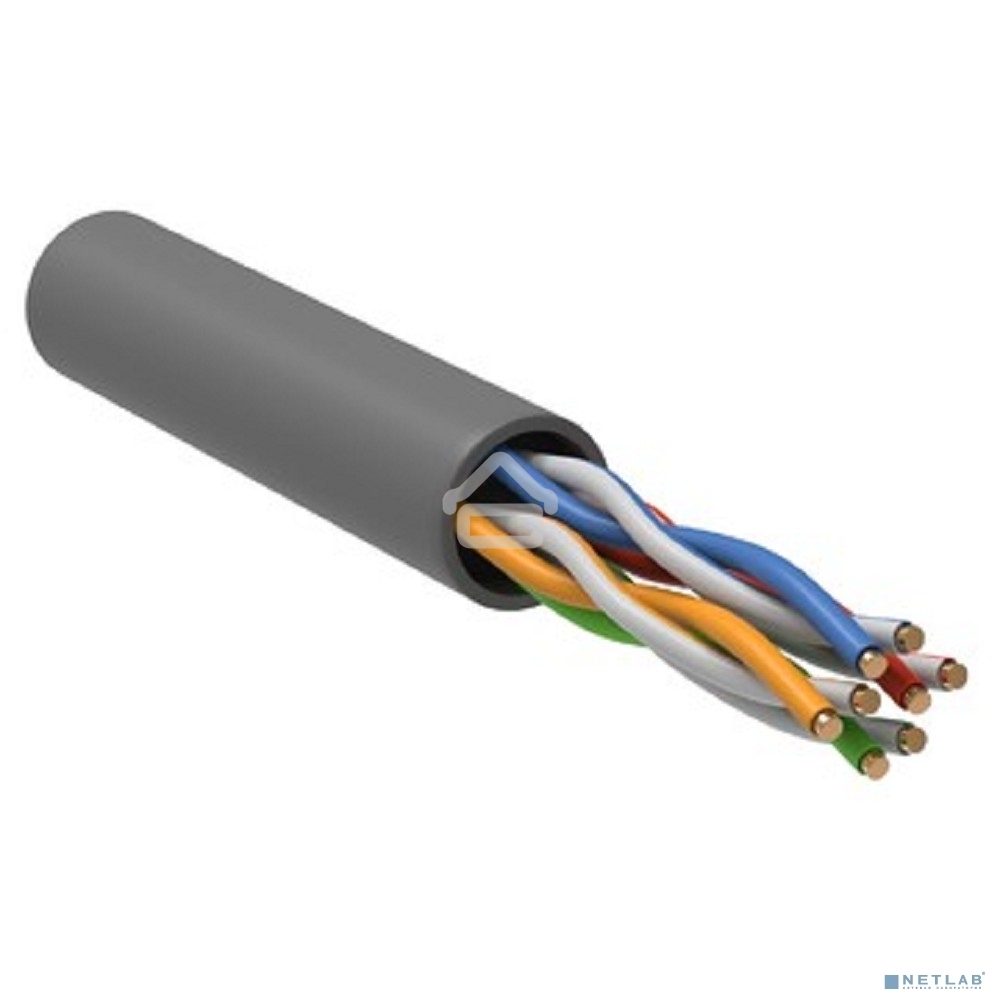 Кабель связи витая пара U/UTP, кат.5E, 4 пары 24AWG solid, 305м, ПВХ, серый
