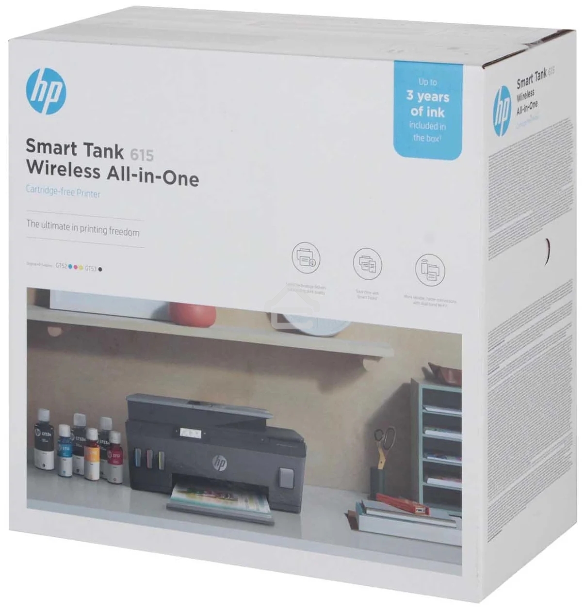 МФУ струйный HP Smart Tank 615 AiO (Y0F71A), A4, цветной, печ. до 22 стр/мин. (ч/б) до 16 стр/мин. (цвет), скан. до 5 стр/мин. (ч/б) 3 стр/мин. (цвет), 1200 x 1200 dpi (ч/б печать, скан.) 1200 x 4800 dpi (печать цвет), USB, Wi-Fi, BlueTooth, Air Print, Mo