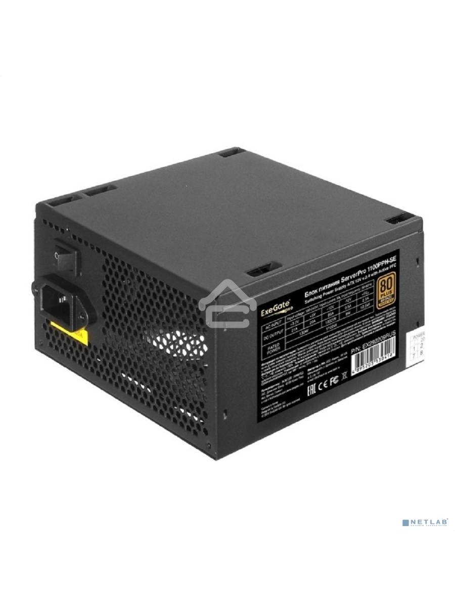 Серверный блок питания 1100W ExeGate EX292209RUS ServerPRO 80 PLUS Bronze, 1100PPH-SE (ATX, for 3U+ cases, APFC, КПД 89% (80 PLUS Bronze), 12cm fan, 24pin, 2x(4+4)p, 6xPCI-E, 8xSATA, 4xIDE, box, black)