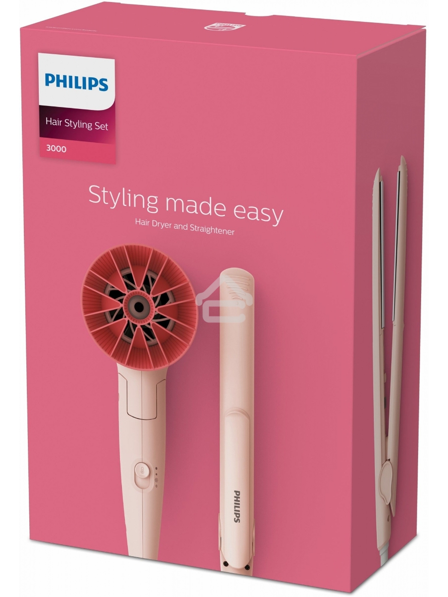 Прибор для укладки волос Philips набор фен + выпрямитель. Цвет розовый