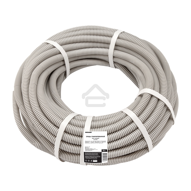 Труба гофрированная из ПВХ, с зондом, Ø20мм (бухта 25 м/уп) Rexant
