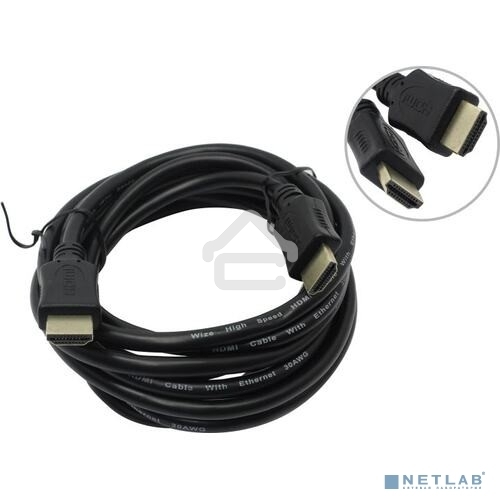 Кабель HDMI C-HM-HM-3M Wize, 3 м, v.2.0, 19M/19M, позол.разъемы, экран, черный, пакет