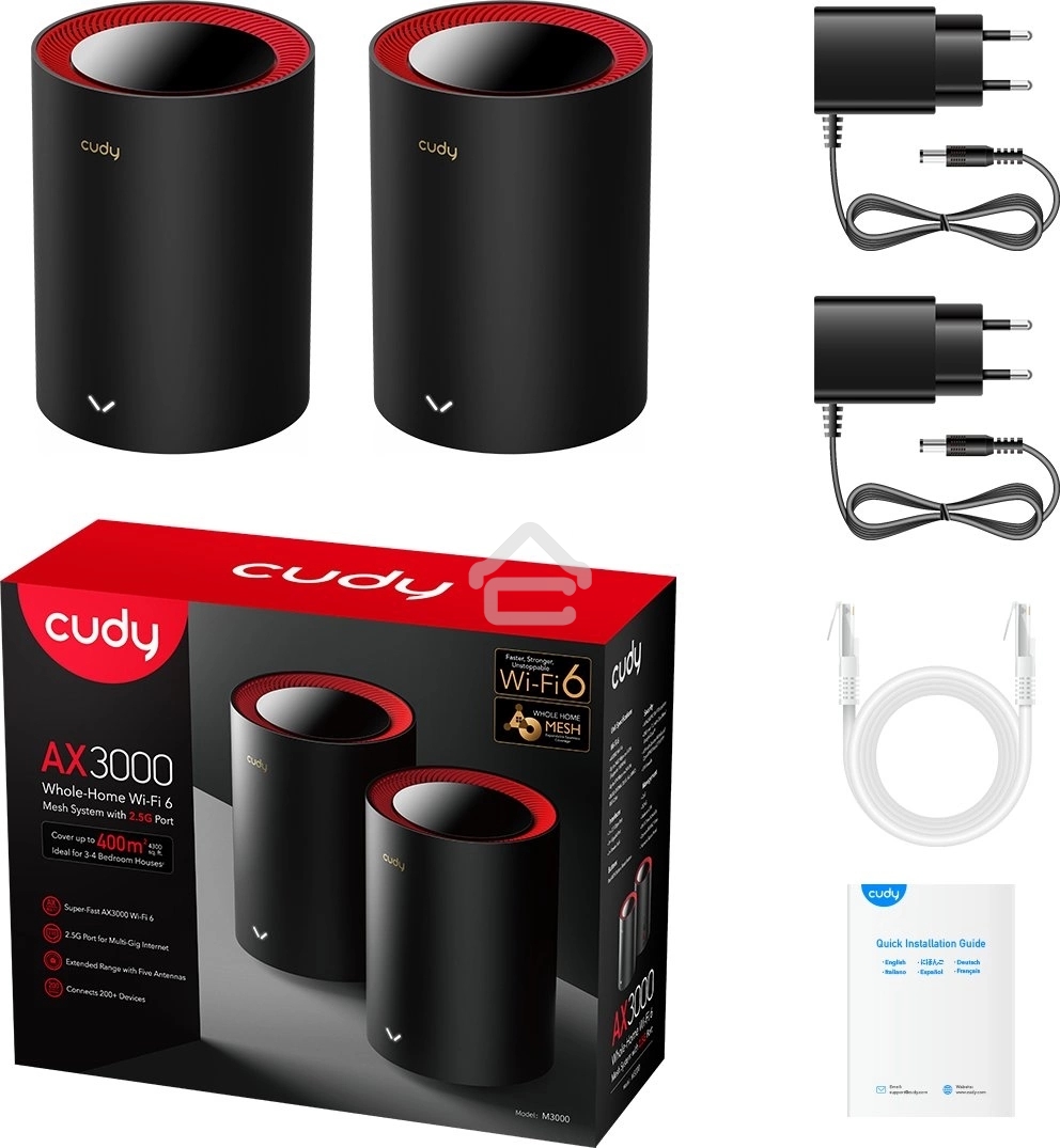 Бесшовный Mesh роутер Cudy M3000(2-PACK) AX3000 10/100/1000/2500BASE-T, белый (упак.:2шт)