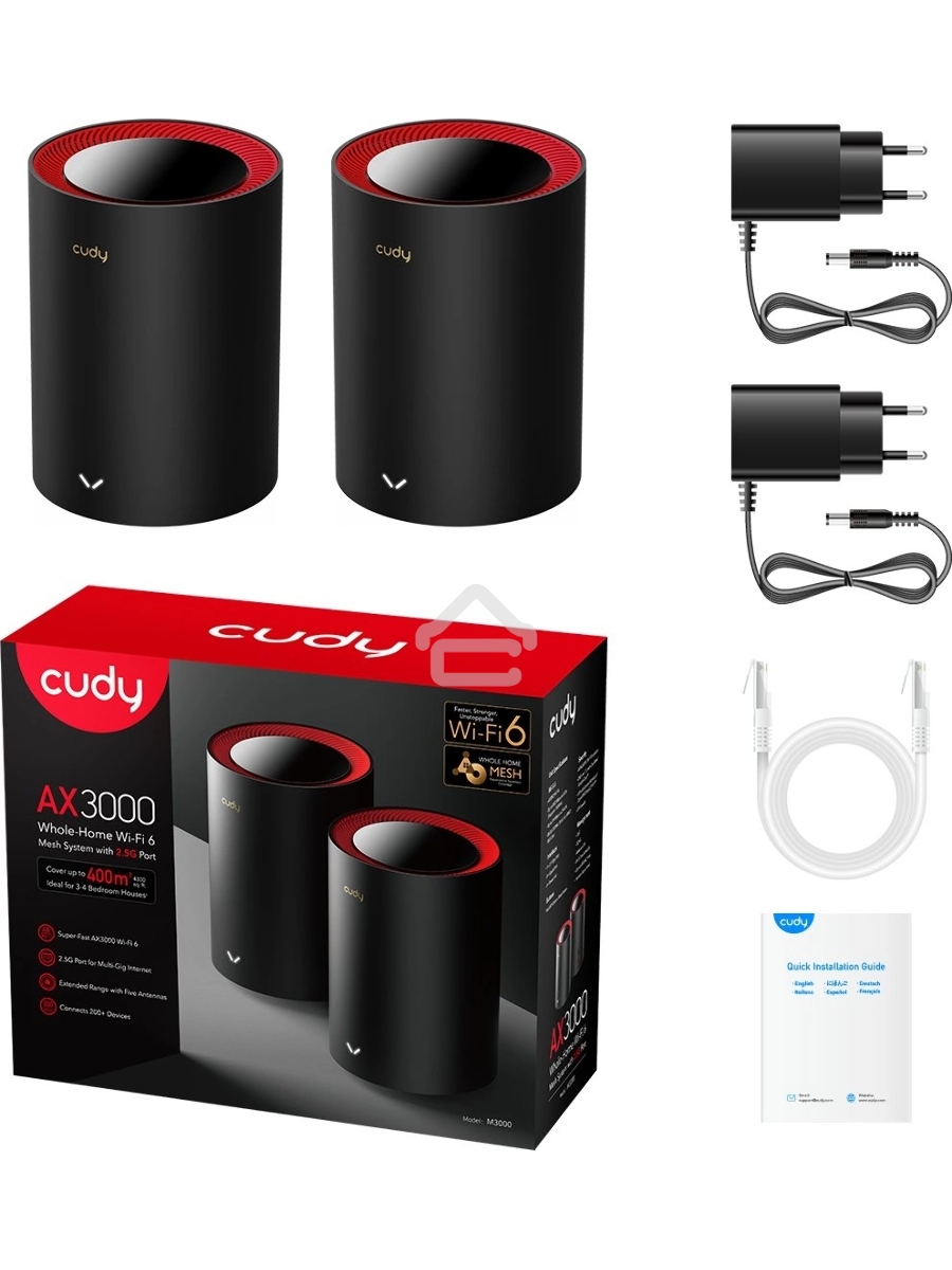 Бесшовный Mesh роутер Cudy M3000(2-PACK) AX3000 10/100/1000/2500BASE-T, белый (упак.:2шт)