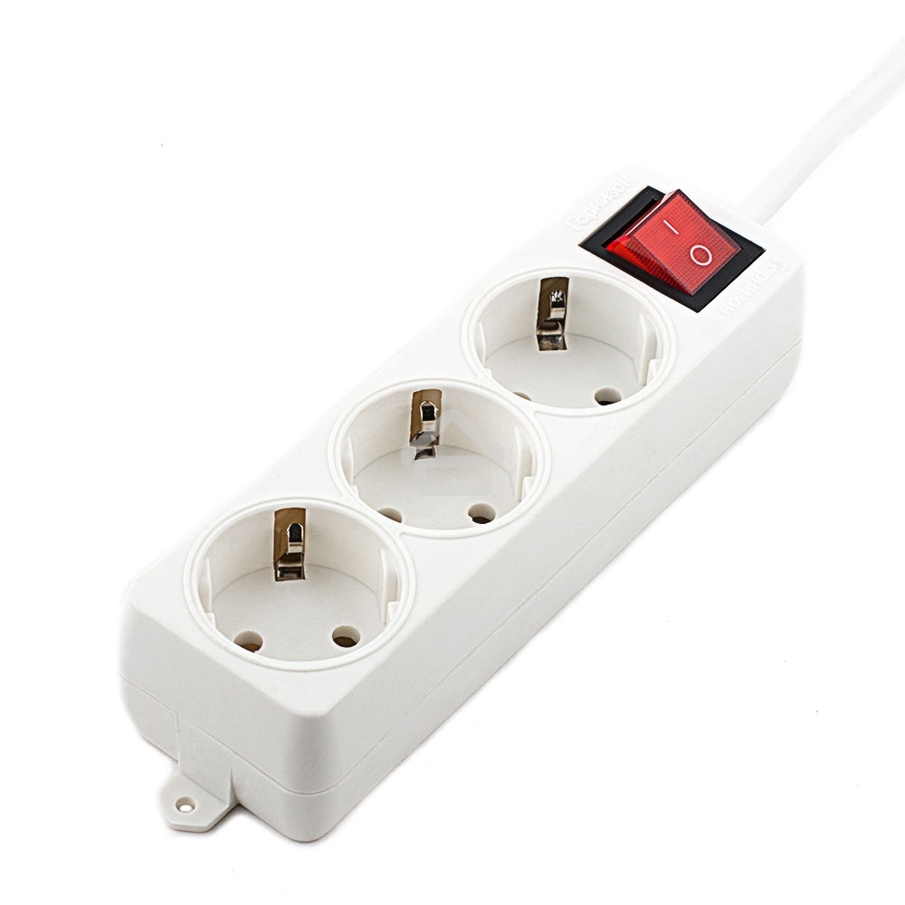 Сетевой фильтр Гарнизон ELB-G3-W-2, 3 евророзетки с выключателем и заземлением, допустимый ток 16А, длина 2м.