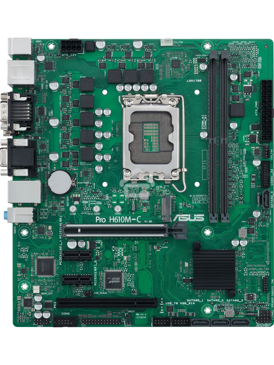 Материнская плата ASUS Pro H610M-C-CSM, LGA 1700, Intel H610, 2xDDR5, 4xSATA, 1xM.2, 1xPCIe 5.0 x16, 2xPCIe x1, 1xPCI, 1xHDMI, 1xDP, 1xDVI-D, 1xVGA, 1x 1Gb LAN, 2xUSB-A 3.2 Gen 2, 2xUSB-A 2.0, 3x3.5 мм, 7.1, mATX