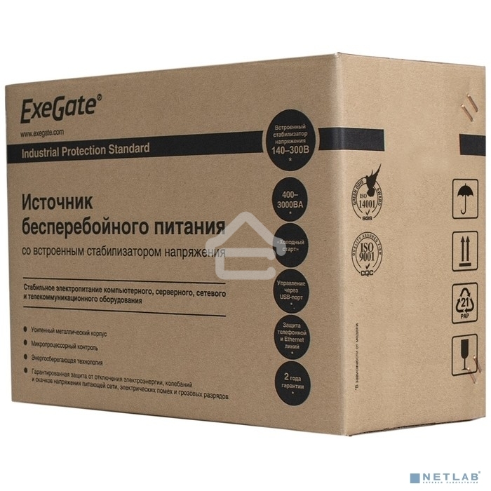 Источник бесперебойного питания ExeGate EP285490RUS SpecialPro UNB-1200.LED.AVR.EURO.RJ.USB 1200VA/750W, LED, AVR, 4 евророзетки, RJ45/11, USB, черный