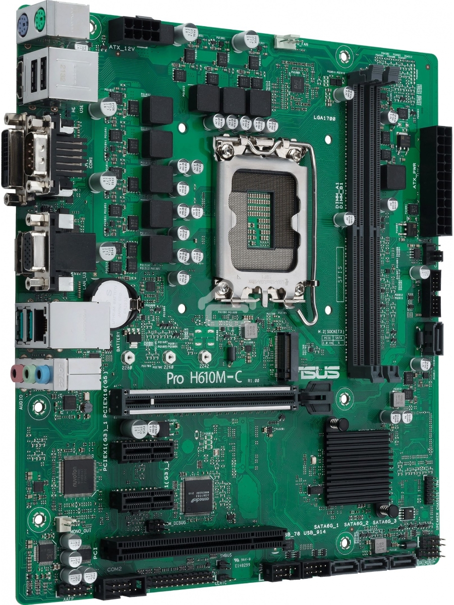 Материнская плата ASUS Pro H610M-C-CSM, LGA 1700, Intel H610, 2xDDR5, 4xSATA, 1xM.2, 1xPCIe 5.0 x16, 2xPCIe x1, 1xPCI, 1xHDMI, 1xDP, 1xDVI-D, 1xVGA, 1x 1Gb LAN, 2xUSB-A 3.2 Gen 2, 2xUSB-A 2.0, 3x3.5 мм, 7.1, mATX