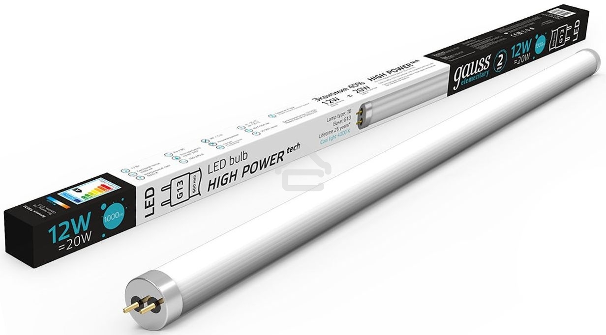 Лампа светодиодная Gauss Elementary T8 12Вт 4000К G13 1000лм 600мм стекло