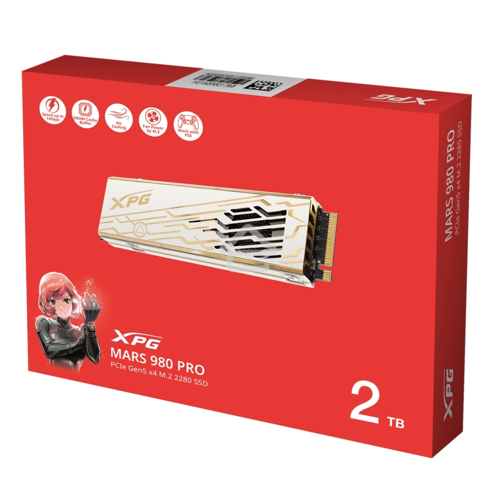 Накопитель SSD ADATA XPG MARS 980 PRO, 2000GB, M.2(22x80mm), NVMe, PCIe 5.0 x4, 3D NAND, R/W 14000/13000MB/s, IOPs 2 000 000/1 650 000, TBW 1480, DWPD 0.4, with Heat Sink (5 лет)