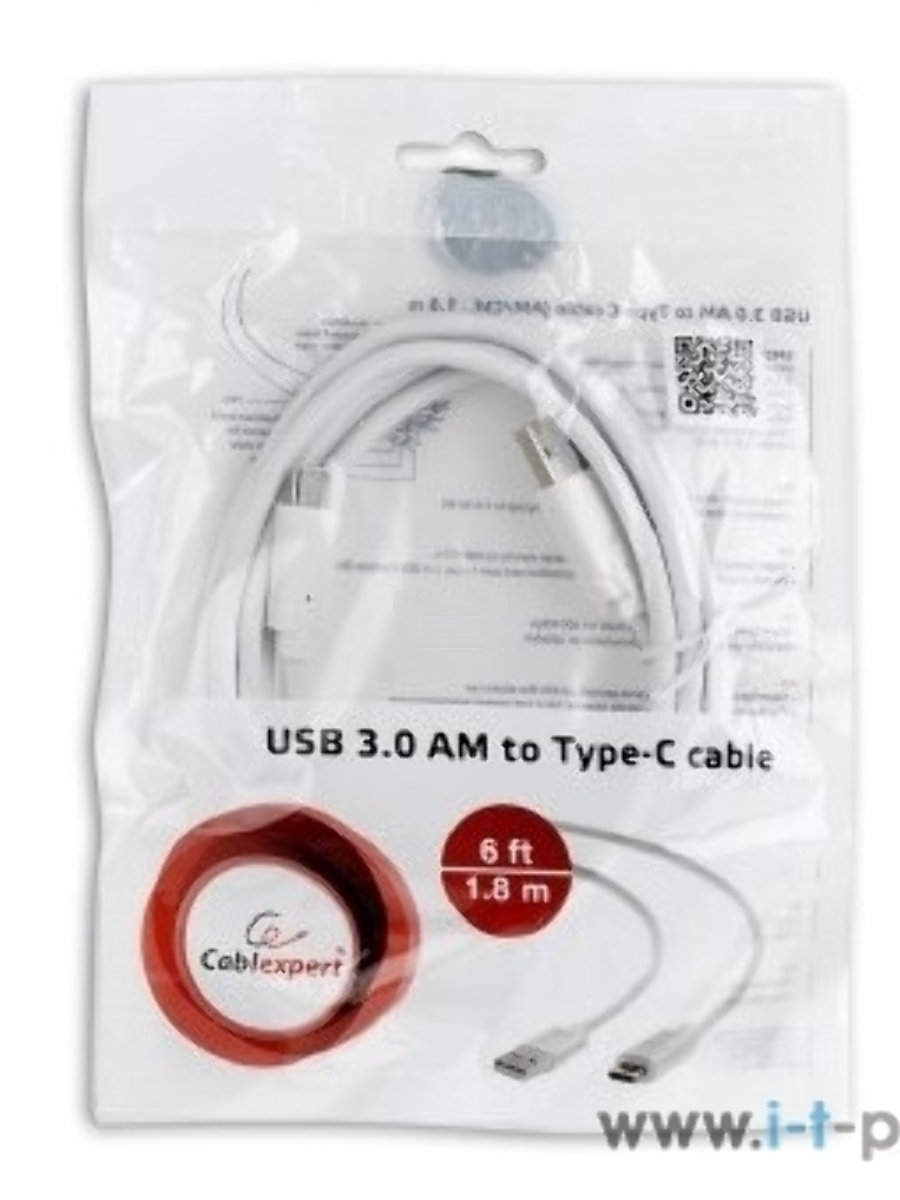 Кабель USB Cablexpert CCP-USB3-AMCM-6-W, USB3.0 AM/USB Type-C, 1.8м, белый, пакет
