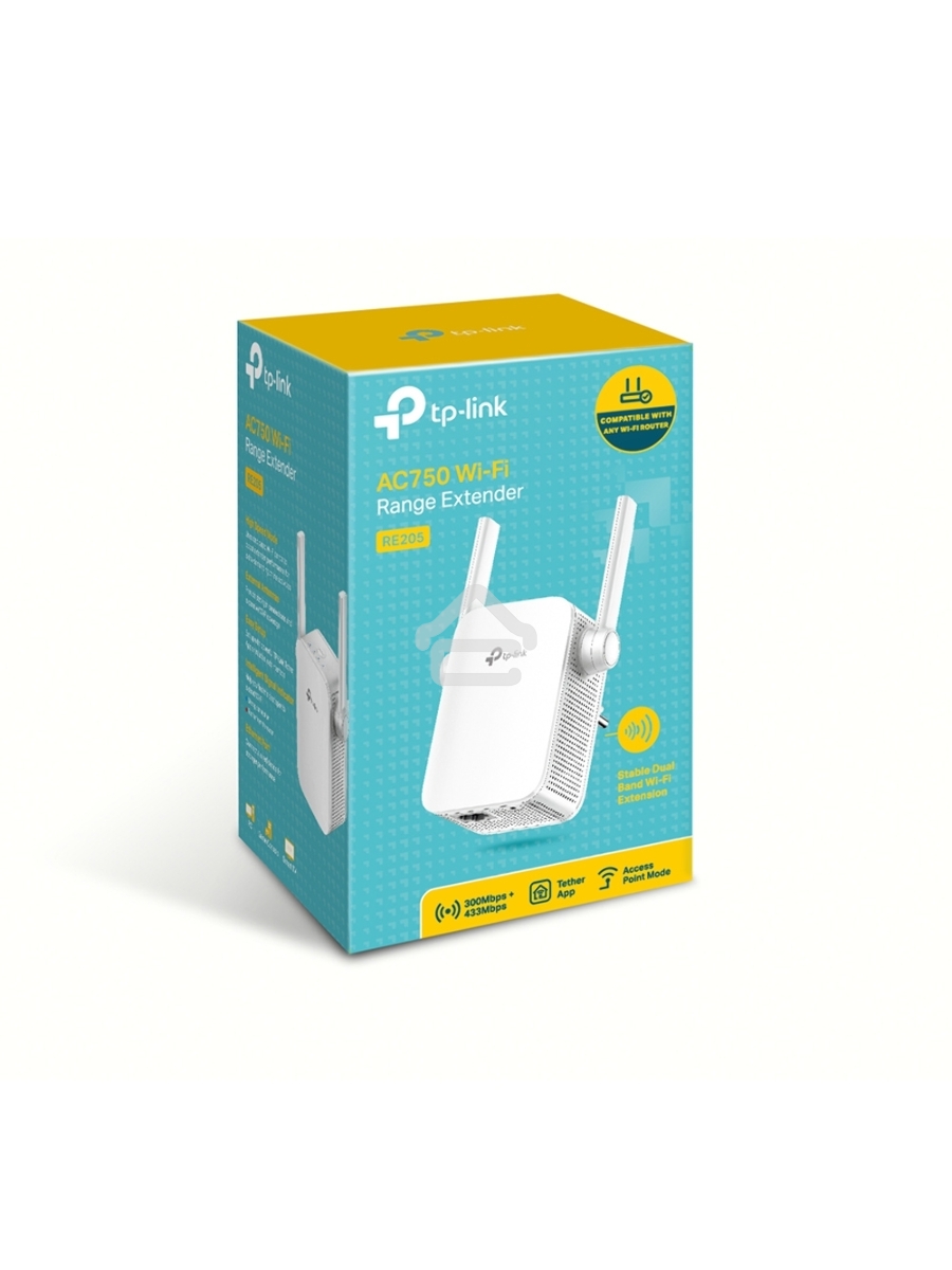 Усилитель TP-Link Wi-Fi AC750 Wi-Fi Range Extender, Wall Plugged,433Mbps at 5GHz + 300Mbps at 2.4GHz, 802.11ac/a/b/g/n, 1 10/100M LAN, WPS button, 2 fixed antennas поставляется без кабеля RJ-45