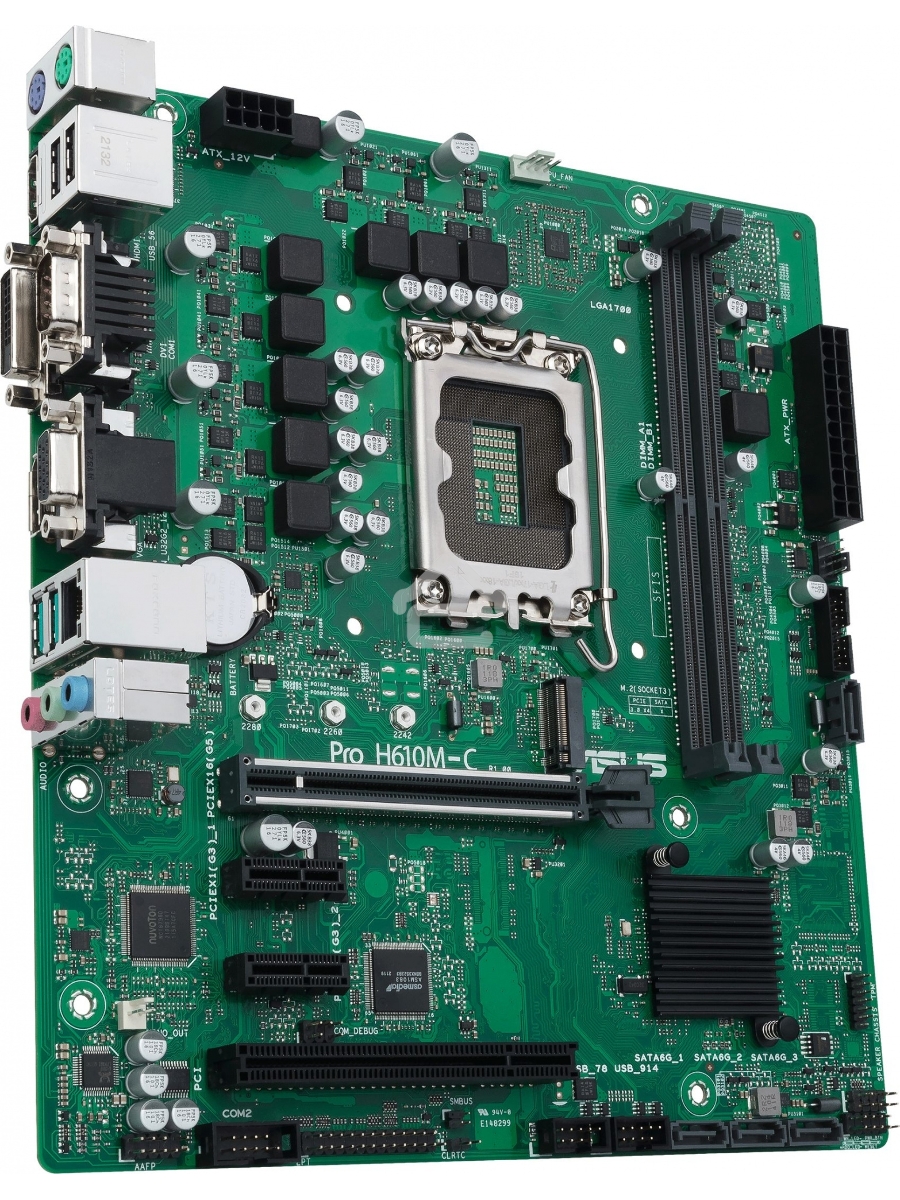 Материнская плата ASUS Pro H610M-C-CSM, LGA 1700, Intel H610, 2xDDR5, 4xSATA, 1xM.2, 1xPCIe 5.0 x16, 2xPCIe x1, 1xPCI, 1xHDMI, 1xDP, 1xDVI-D, 1xVGA, 1x 1Gb LAN, 2xUSB-A 3.2 Gen 2, 2xUSB-A 2.0, 3x3.5 мм, 7.1, mATX