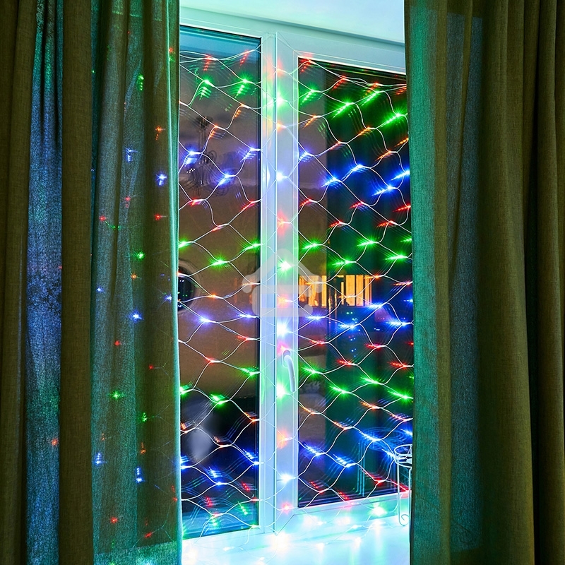 Новогодние светоукрашения Гирлянда - сеть 1,8х1,5м, прозрачный ПВХ, 180 LED Мультиколор [215-139]