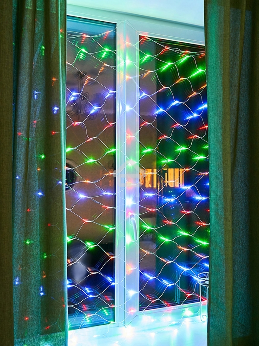 Новогодние светоукрашения Гирлянда - сеть 1,8х1,5м, прозрачный ПВХ, 180 LED Мультиколор [215-139]