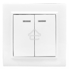 Выключатель 2-клавишный СП с индикатором,10А, белый EKF Basic Минск