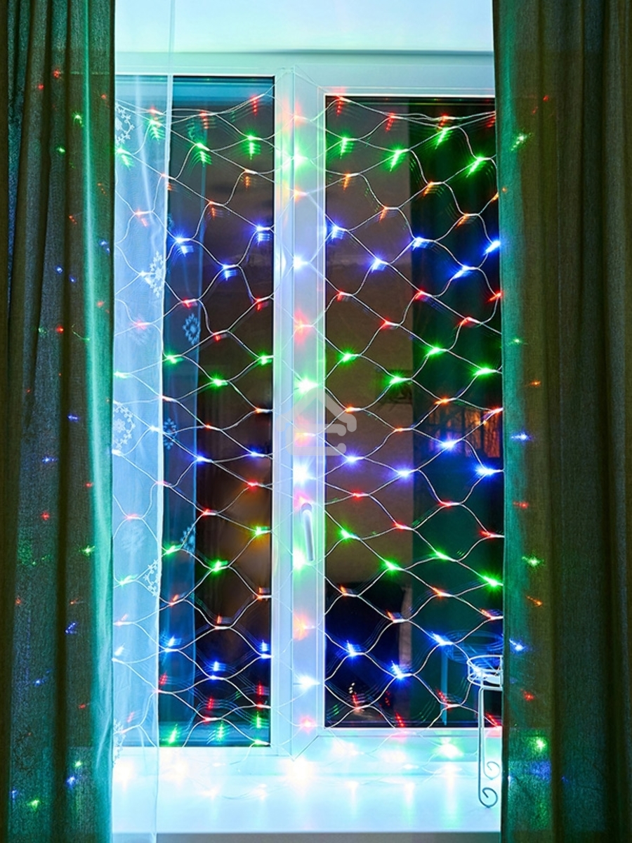 Новогодние светоукрашения Гирлянда - сеть 1,8х1,5м, прозрачный ПВХ, 180 LED Мультиколор [215-139]