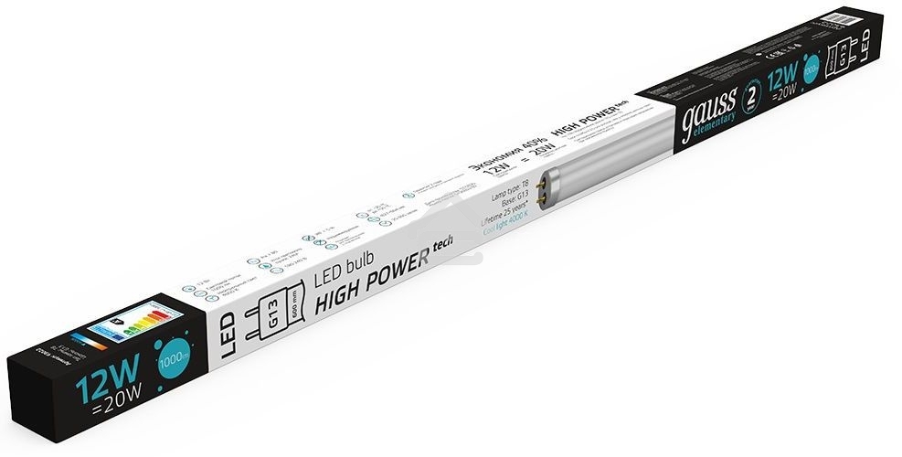 Лампа светодиодная Gauss Elementary T8 12Вт 4000К G13 1000лм 600мм стекло