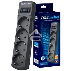 Сетевой фильтр ZIS Pilot m Max 4 розетки (евро с заземлением), 15А/3.3кВа, автомат, 3 м, черный Surge protector Pilot m Max 4 euro outlets, 15А/3.3кВа, 3m, black