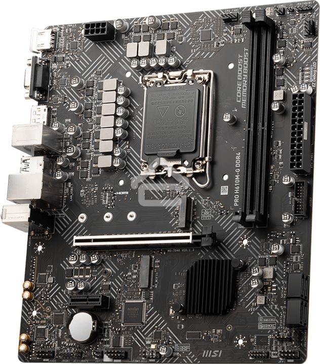 Материнская плата MSI PRO H610M-G, LGA 1700, Intel H610, 2xDDR5, 4xSATA, 1xM.2, 1xPCIe 4.0 x16, 1xPCIe 3.0 x1, 1xHDMI, 1xDP, 1xVGA, 1xRJ45 1Gb, 2xUSB-A 3.2 Gen 1, 4xUSB-A 2.0, 3x3.5мм, 7.1, mATX