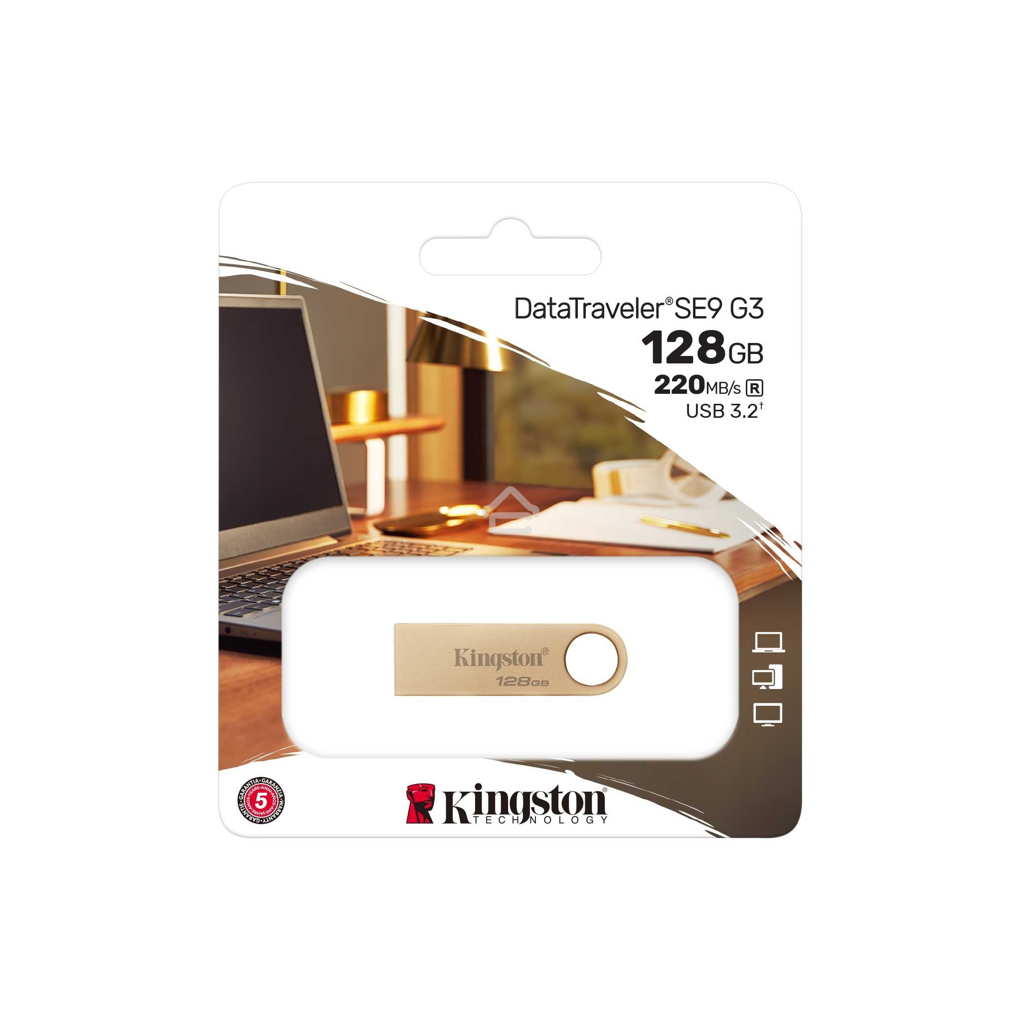Флешка USB R/W Kingston 128GB DataTraveler SE9 DTSE9G3/128GB USB3.0 золотистый