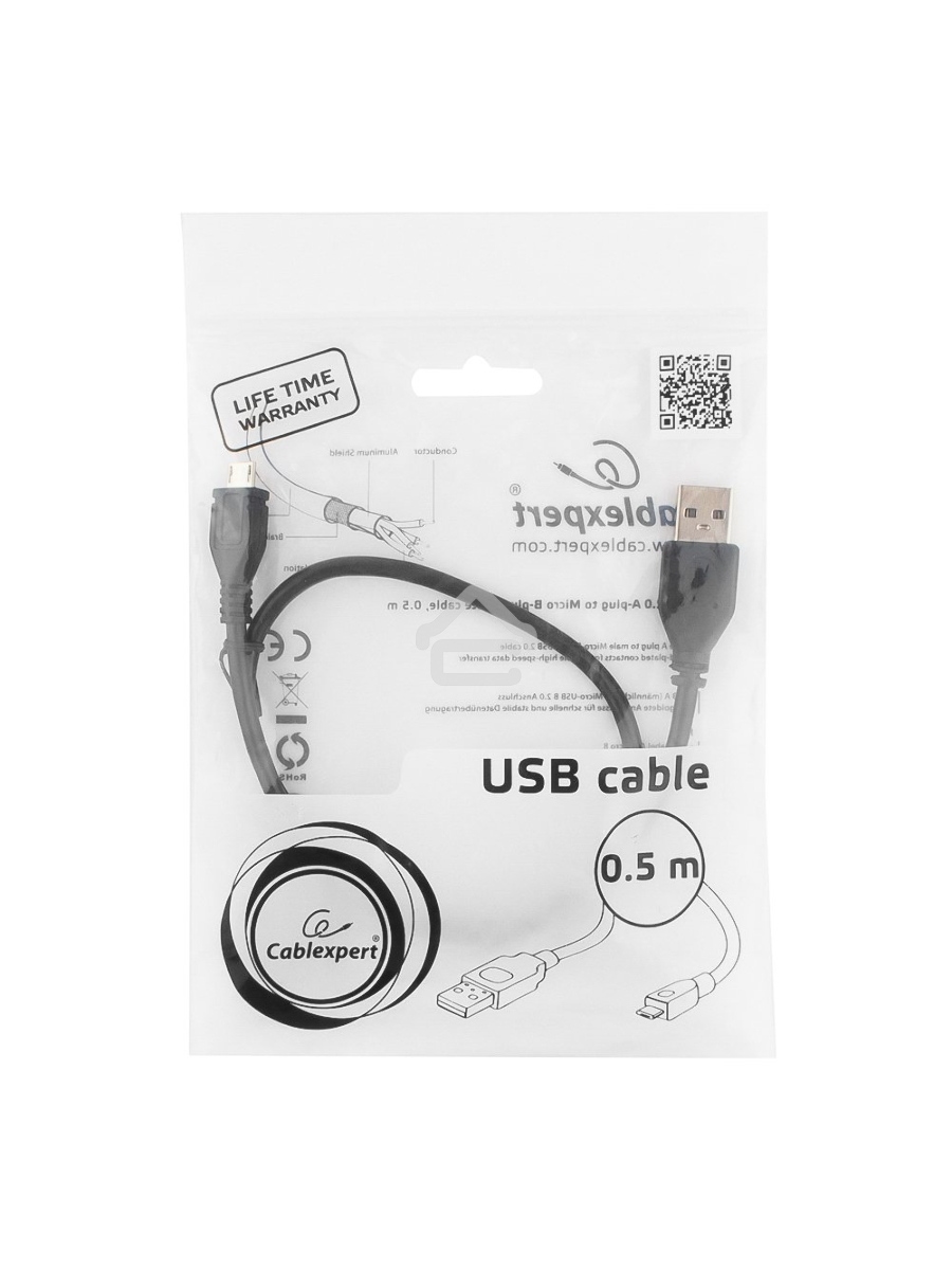 Кабель Gembird/Cablexpert CCP-mUSB2-AMBM-0.5M Кабель USB 2.0 Pro , AM/microBM 5P, 0.5м, экран, черный, пакет 