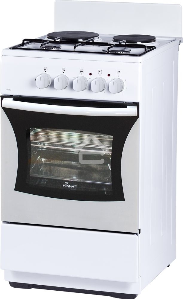 Плита комбинированная Flama RK 2201 W белый, конфорок 2 газовых и 2 электрических, духовка 50 л, 50 см x 85 см x 54 см