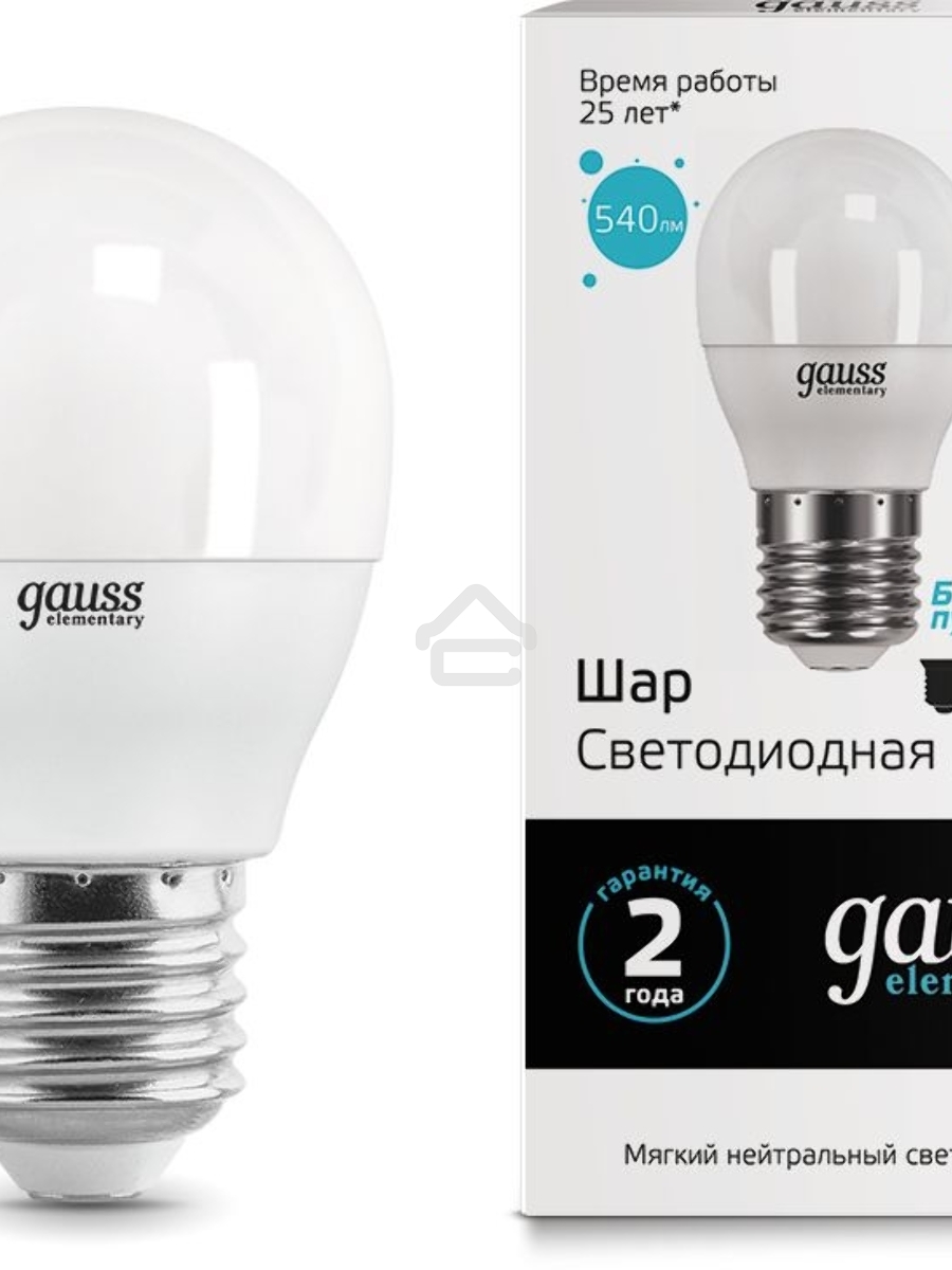 Светодиодная лампа GAUSS 53228 LED Elementary Шар 8W E27 540lm 4100K 1/10/100 0