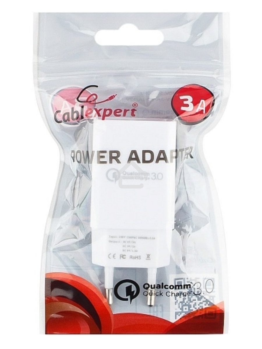 Адаптер питания Cablexpert MP3A-PC-16, QC 3.0, 100/220V - 1 USB порт 5/9/12V, белый