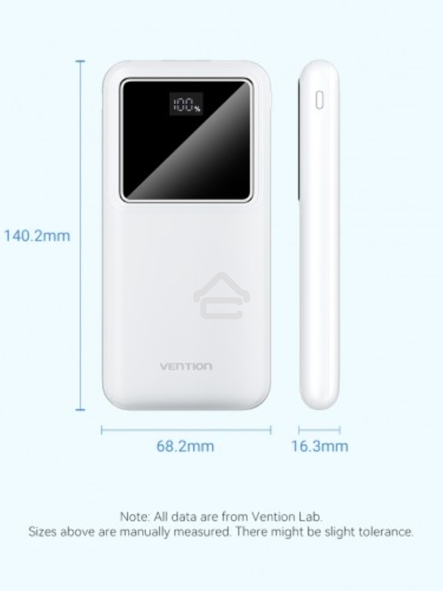 Внешний аккумулятор Vention 10000mAh(M/C-A/A)22.5W Белый с LED Дисплеем