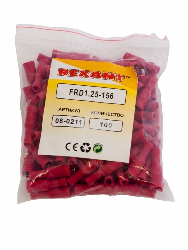 Разъем штекерный изолированный Rexant гнездо 4 мм 0.5-1.5 мм² (РШи-м 1.5-4/РШИм 1,25-5-4) красный