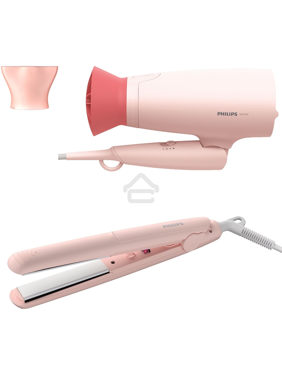 Прибор для укладки волос Philips набор фен + выпрямитель. Цвет розовый