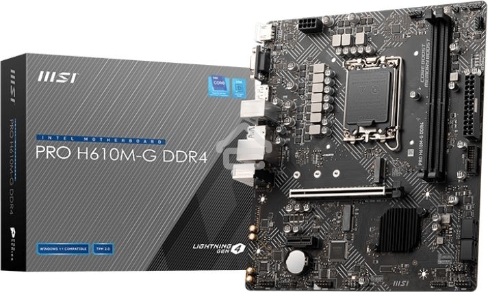 Материнская плата MSI PRO H610M-G, LGA 1700, Intel H610, 2xDDR5, 4xSATA, 1xM.2, 1xPCIe 4.0 x16, 1xPCIe 3.0 x1, 1xHDMI, 1xDP, 1xVGA, 1xRJ45 1Gb, 2xUSB-A 3.2 Gen 1, 4xUSB-A 2.0, 3x3.5мм, 7.1, mATX