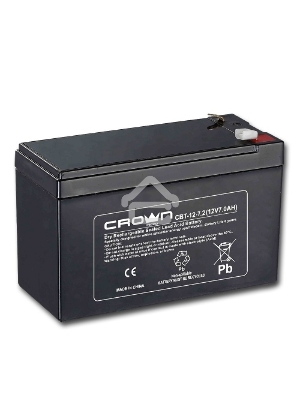 Батарея  CROWN CBT-12-7.2 (напряжение 12В, емкость 7.2 А/Ч, разм 151х65х100 мм, вес 2,1 кг, тип клеммы - F2, 5 лет)