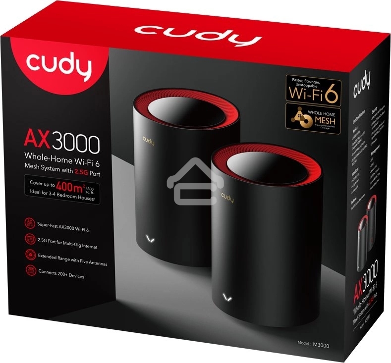 Бесшовный Mesh роутер Cudy M3000(2-PACK) AX3000 10/100/1000/2500BASE-T, белый (упак.:2шт)